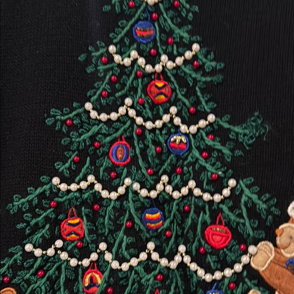 Ugly/Festive Black Christmas Sweater with Tree and Bear Design - Picture 4 of 9